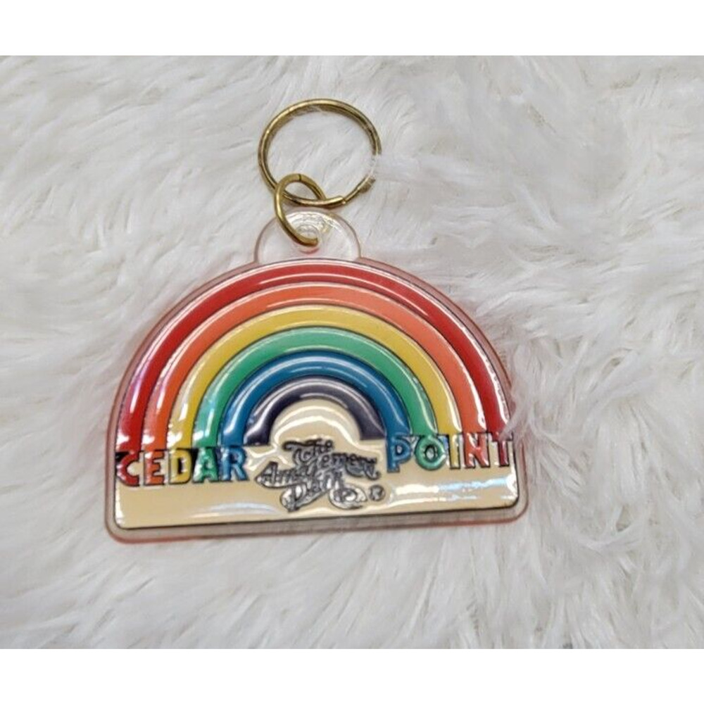 Vintage Cedar Point The Amazement Park Rainbow Plastic Hand Painted Keychain